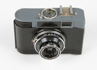 vintage retro photo camera isolated on the white background  close-up front view