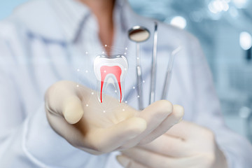 The concept of dental treatment. - obrazy, fototapety, plakaty