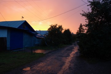 sunset in village