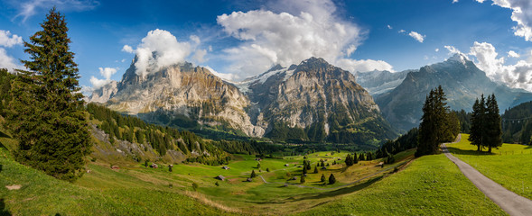 Panorama of a Valley, Grindelwald, Switzerland.