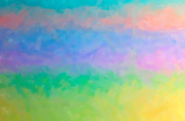 Illustration of yellow, green, purple, blue and orange dry brush oil paint horizontal background.
