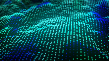 Naklejka premium Cybernetic futuristic background. Big data visualization. Technological 3D landscape. Abstract grid illustration. 3D rendering. Artificial intelligence