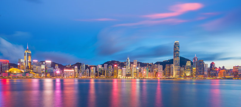 Panoramic View Of Victoria Harbor And Hong Kong Skyline