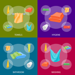 Cartoon Color Folded Towels Banner Set for Bathroom. Vector