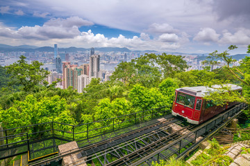 Naklejka na ściany i meble Victoria Peak Tram and Hong Kong city skyline in China