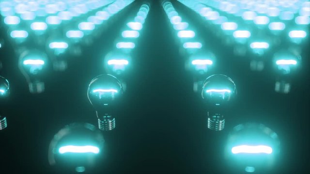 Infinite surface of flashing incandescent blue bulbs