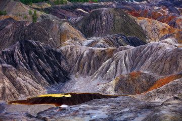 panorama of industrial clay hills and water