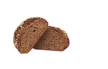 Malted bread with sesame isolated on white background. Sliced bread.