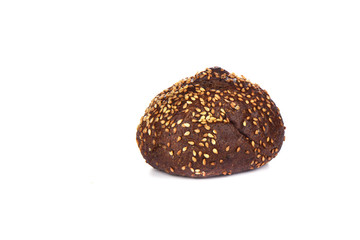 Malted bread with sesame isolated on white background.