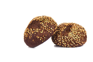 Malted bread with sesame isolated on white background.