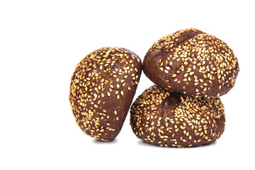 Malted bread with sesame isolated on white background.