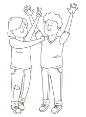 Teenagers friends smiling and having fun in black and white