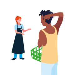 seller woman with customer holding basket