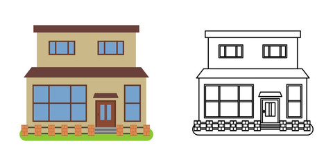 House front view in flat and line style