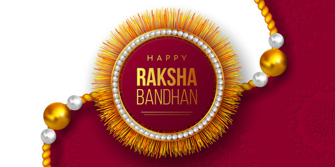 Happy Raksha Bandhan holiday background with decorated rakhi. Brother and sister celebration Rakhi festival. Vector illustration.