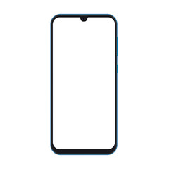 Ultra dark blue metal gradient smartphone top view with blank white screen. Front view smartphone with blank screen, vector.