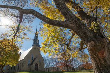 Historic Church and autumn leaves