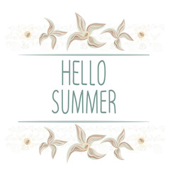 Set of hand drawn summer slogans with graphic elements isolated on white background. Hello summer