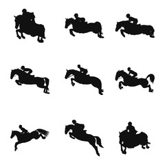 Set of silhouettes on the theme of the show jumping