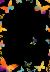 Frame of colorful beautiful butterflies.. Vector illustration