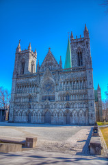 View of the main facade of Nidaros cathedral in trondheim, Norway