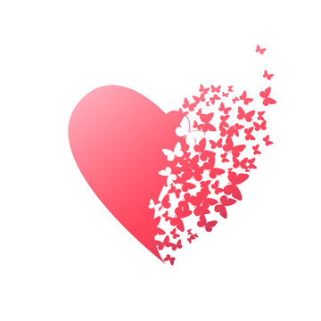 Abstract pink heart of butterflies. Happy Valentine's Day. Vector illustration