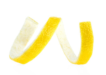 Lemon twist on a white background. Lemon peel.
