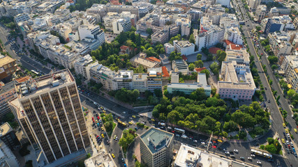 Aerial drone photo of Athens Metropolitan dense populated area in Kifisias and Alexandras avenues, Attica, Greece