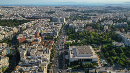 Aerial drone photo of Athens Metropolitan dense populated area in Kifisias and Alexandras avenues, Attica, Greece