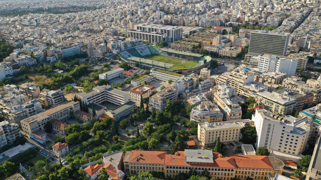 Aerial Drone Photo Of Athens Metropolitan Dense Populated Area In Kifisias And Alexandras Avenues, Attica, Greece