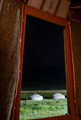Mongolian Gers and starry sky view through the inside of a Mongolian Ger - Tsenkher Hot Spring