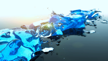 Naklejka na ściany i meble Blue water splash with light flare abstract background