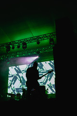 Baixista em silhueta verde