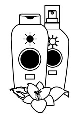 Sun bronzers cosmetics with flowers in black and white