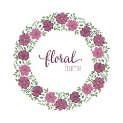 Vector frame template with flat trendy wild flowers on white background. Square layout card with place for text. Floral design for invitation, wedding, party, promo events..