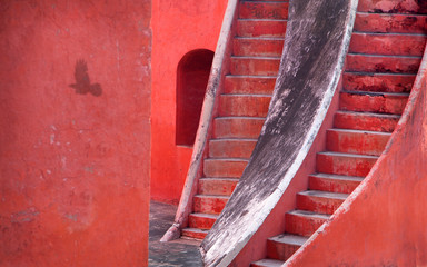 View of red staircase