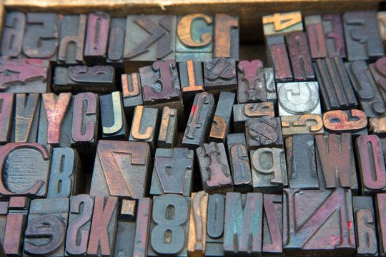 Close up of old printing blocks
