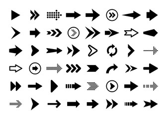 Black Arrows Set on White Background. Arrow, Cursor Icon. Vector Pointers Collection. Back, Next Web Page Sign. 