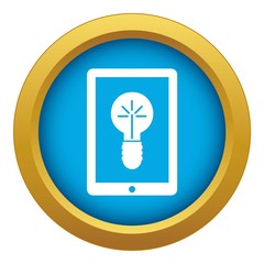 Idea lamp on gadget screen icon blue vector isolated on white background for any design