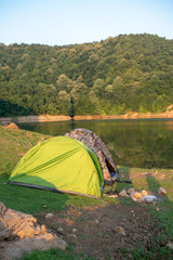 camping tents by the lake