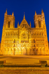 Sunset view of Nidaros cathedral in trondheim, Norway