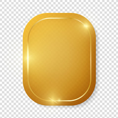 Gold shiny glowing vintage frame on plate isolated on transparent background. Golden luxury realistic border. Wedding, mothers or Valentines day concept. Xmas and New Year paper abstract. Vector