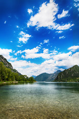 Fototapeta premium Tourist attraction with Beatiful view of lake of Idro in north of Italy
