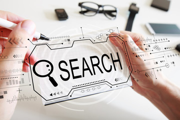 Searching theme with man writing in a notebook