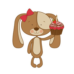 cute puppy with cake in hand