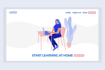 Online education web page concepts. Web page design templates of start learning at home. Modern vector illustration designs for website development.