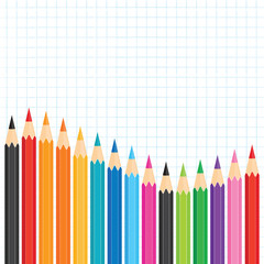 Vector banner template with a wavy row of colored pencils on graph paper. Square format with copy space for Back to School ads, promotions for website, flyer, social media, newsletter, school poster. - 281515942