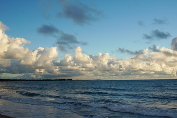 Fototapeta premium Beautiful beach and tropical sea. Wonderful beach nature, perfect view of exotic landscape, real sand and blue sky.