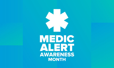 Medic Alert Awareness Month in August. Medical bracelets. First aid, emergency. Medical design. Celebration in United States. Poster, greeting card, banner and background. Vector illustration