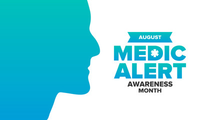 Medic Alert Awareness Month in August. Medical bracelets. First aid, emergency. Medical design. Celebration in United States. Poster, greeting card, banner and background. Vector illustration